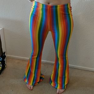 Boohoo Bell Bottom Rainbow Striped Pants